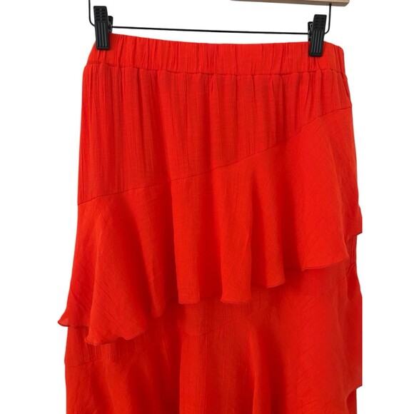 Nanette Lepore Pull on Skirt Women's  Size Large Layered Ruffle Tiers Red Flowy - Picture 2 of 11